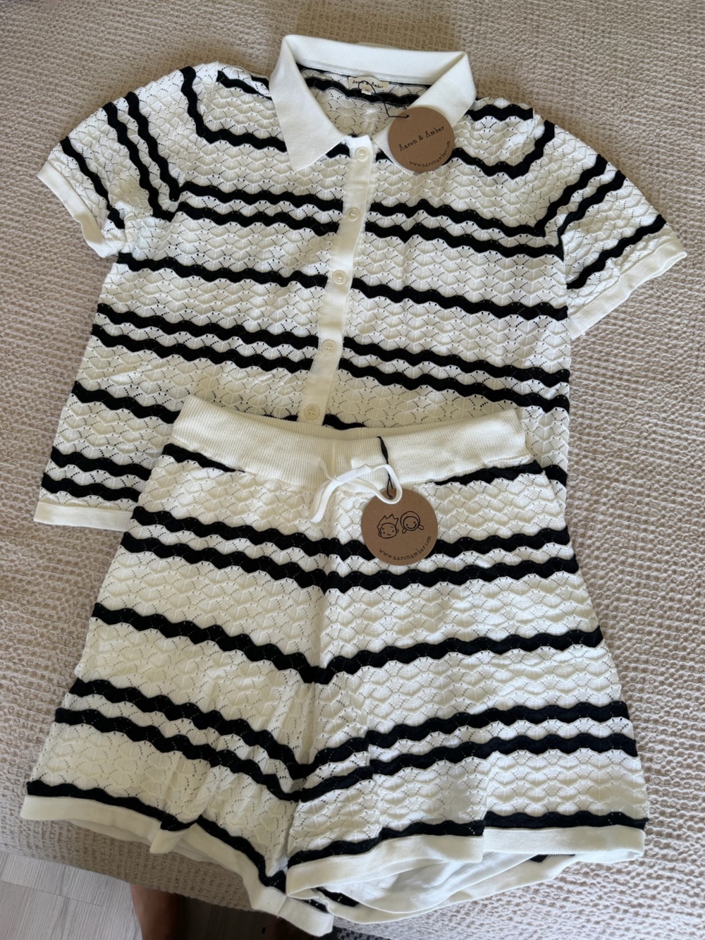 Aaron & Amber Striped Knit Two-Piece Set in White and Black